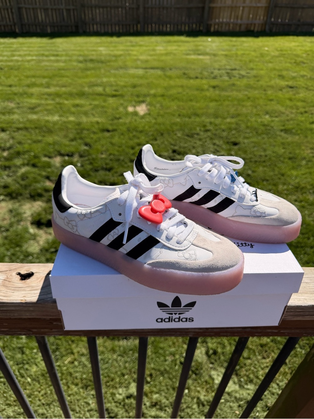 adidas White Sneakers with Black Stripes and Pink Sole size 7.5W